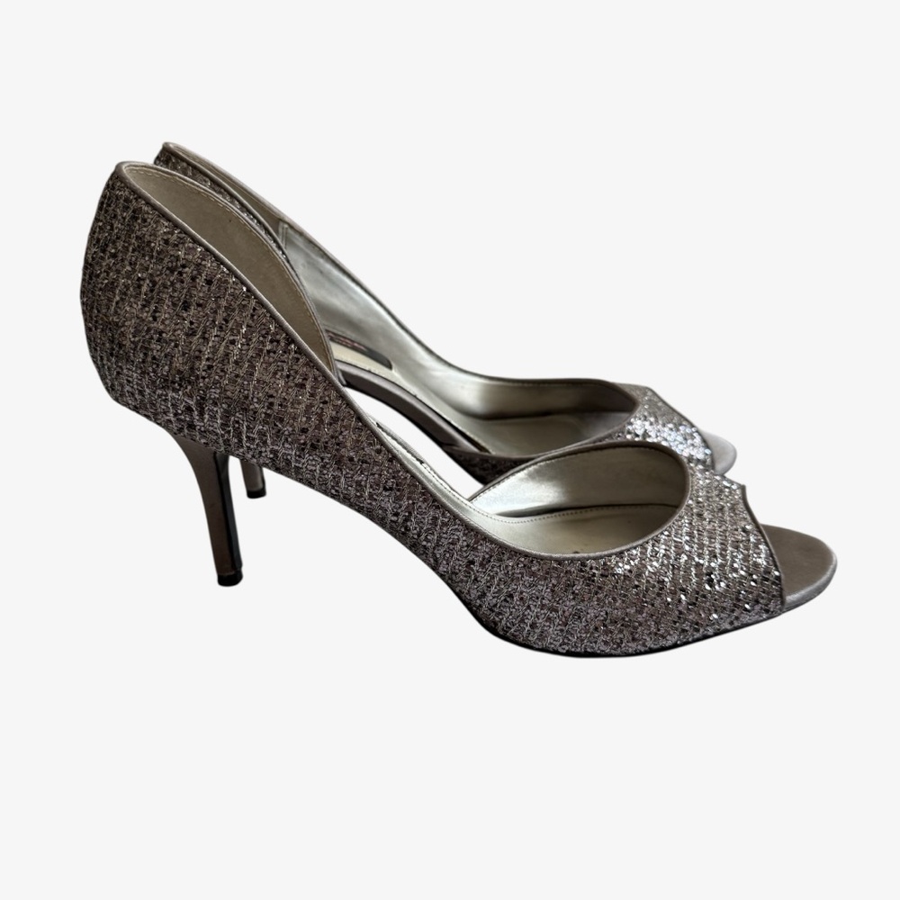 Nina New York Women's Silver Glitter Evening Bridal Heels Size 10